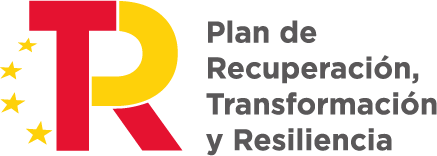 Logo del Plan de Recuperación, Transformación y Resiliencia de España, que incluye las letras "R" y "T" en rojo y amarillo, junto a estrellas de la Unión Europea.